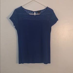 Blue Blouse with Mesh Print Shoulders